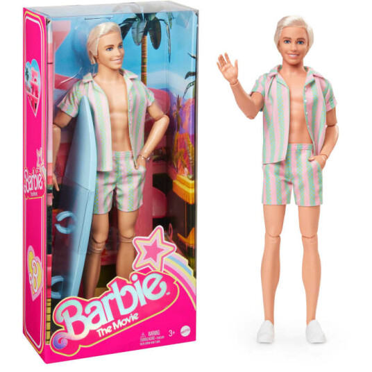 Barbie Signature The Movie  Ken Puppe Mit Gestreiftem Strand-Outfit In Pastellrosa Und Grün