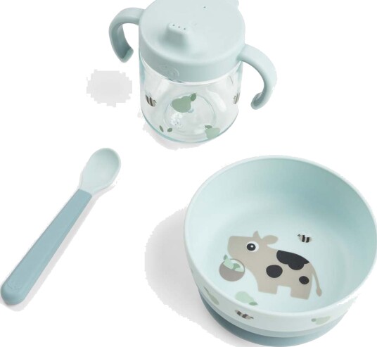 Done By Deer Foodie Weaning Set Tiny Farm Blue Blue Bowl: 12.5x H 5.5cm Cup: Ø7.5x H 11cm Spoon: 14cm