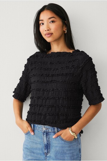 Ellos Collection - Topp med rufsete kanter - Svart