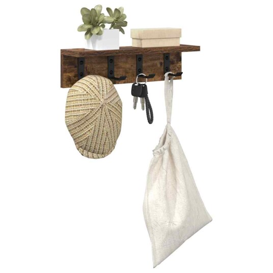 Vegghengt kleshenger med hylle Røkt eik 40 x 10.5 x 10.5 cm