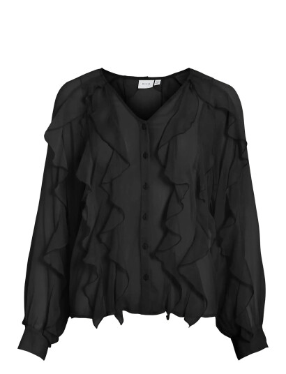 Vila Vimitalla V-Neck L/S Flounce Shirt - Black - 40