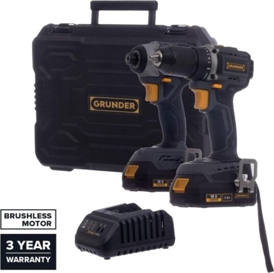 Grunder Verktøysett 18v CD-B0A18 + CW-B1218E 2x2.0ah