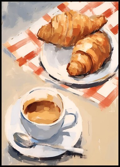 Croissants and Espresso Café Breakfast French italian Brunch Plakat Plakat / 100x150cm