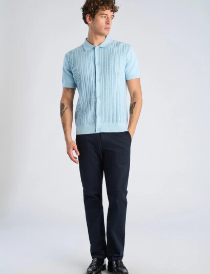 Lindbergh Knitted S/S Cable Cardigan Blue S