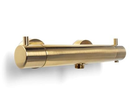 Blue Label Termostatarmatur Med 1/2" Afgang Inklusiv Koblinger Og Rosetter Borstet Guld Blue Label Termostatarmatur Med 1/2" Afgang Inklusiv Koblinger Og Rosetter Borstet Guld