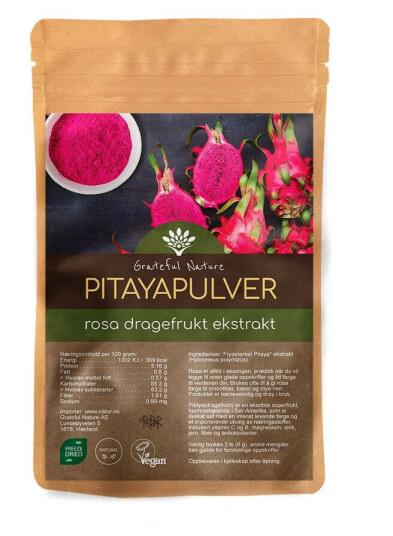 Grateful Nature Pitaya Rosa pulver Dragefrukt 70g