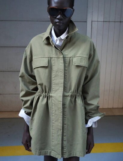 Mango Oversized Denim Parka Khaki green M