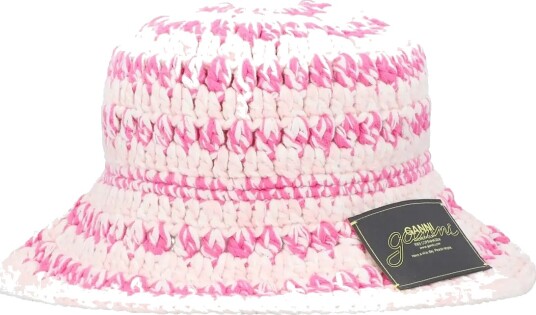 Ganni Cotton Crochet Bucket Hat Pink M/L