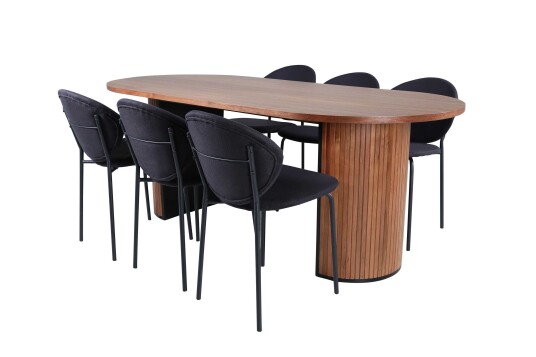 Venture Design Bianca & Vault spisegruppe Svart/natur 6 stoler & bord 200 x 90 cm