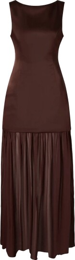 Malina Karla Dropped Waist Chiffon Maxi Dress Brown 36