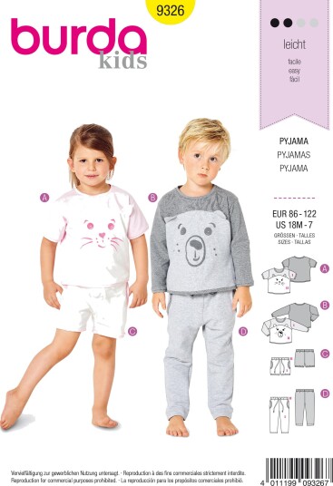 Burda 9326 - Pysjamas Eur: 86-122, US: 18M-7