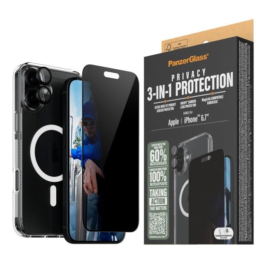 PanzerGlass 3-i-1 Privacy Skjermbeskyttelse for iPhone 16 Plus 6.7''