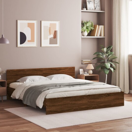 vidaXL Sengeramme med hodegavl brun eik 160x200 cm 8721012246928