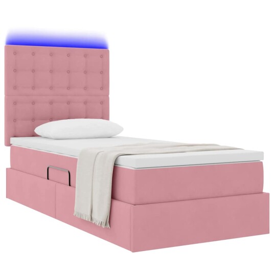 Seng med lagring og LED med madrass Rosa 90 x 190 cm Fløyel