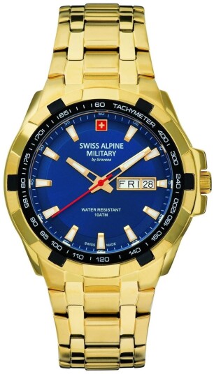 Swiss Alpine Military Herreklokke 7043.1115 Day Date Blå/Gulltonet Swiss Alpine Military Herreklokke 7043.1115 Day Date Blå/Gulltonet