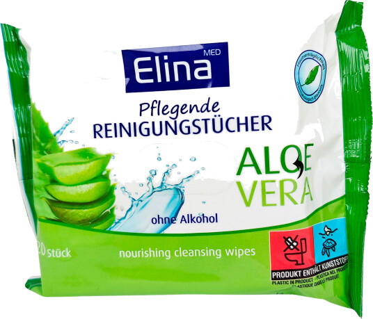 ELINA Pleiende Renseservietter med Aloe Vera 20x21cm 20 stk. ELINA Pleiende Renseservietter med Aloe Vera 20x21cm 20 stk.