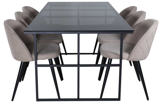 Venture Design Leif & Velvet spisegruppe Beige/svart 6 stoler & bord 200 x 90 cm