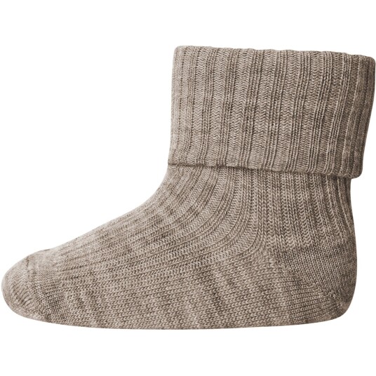 Mp Danmark Light Brown Melange Ull Rib Baby Strømper 15-16