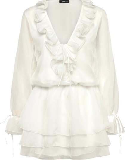 Gina Tricot Long Sleeve Frill Mini Dress White 36 Gina Tricot Long Sleeve Frill Mini Dress White 36