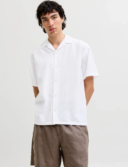 Jack & Jones Jjesummer Linen Blend Resort Shirt Ss Sn White L