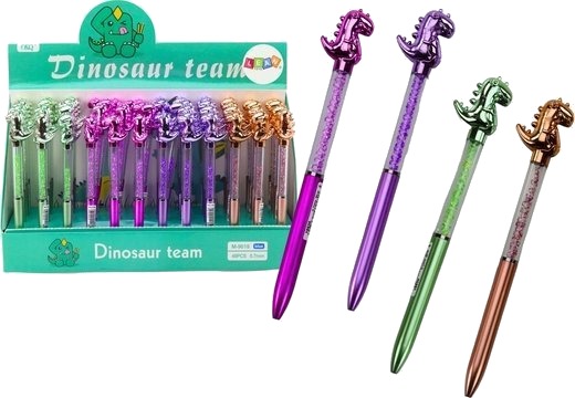 Leantoys Kulepenn Med Dinosaurer, Diamantbiter Blå, Refill 0,7 Mm, Mix