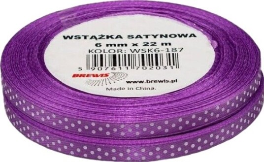 Brewis Lavendelprikket Satengbånd 6 Mm X 22 M 2 Stk