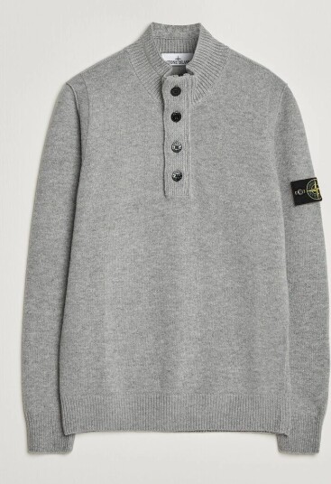 Stone Island Knitted Lambswool Half Button Zip Grey Melange