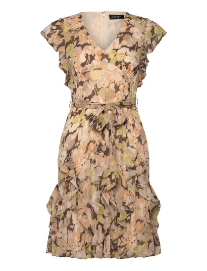 Lauren Ralph Lauren Floral Ruffle-Trim Georgette Dress - Green - 42