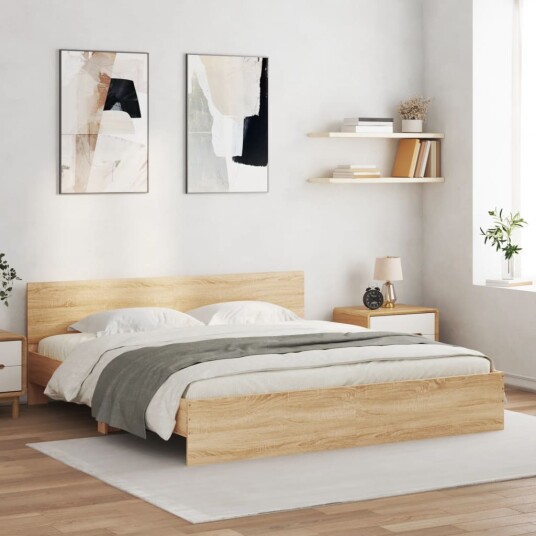 vidaXL Sengeramme med hodegavl sonoma eik 180x200 cm 8721012246812