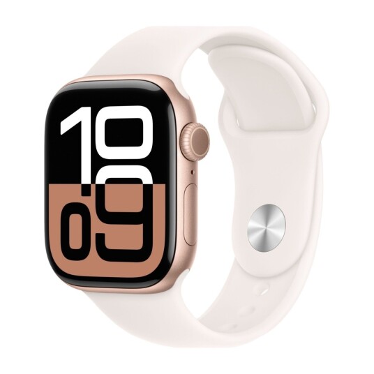 Apple Watch Series 10 (Gps + Cellular) - 42 Mm - Rosegull Aluminium - Smartklokke Med Sportsbånd - Fluorelastomer - Lett Rouge - Båndbredde: S/M - 64 Gb - Lte, Wi-Fi 4, Uwb, Bluetooth - 4G - 29.3 G