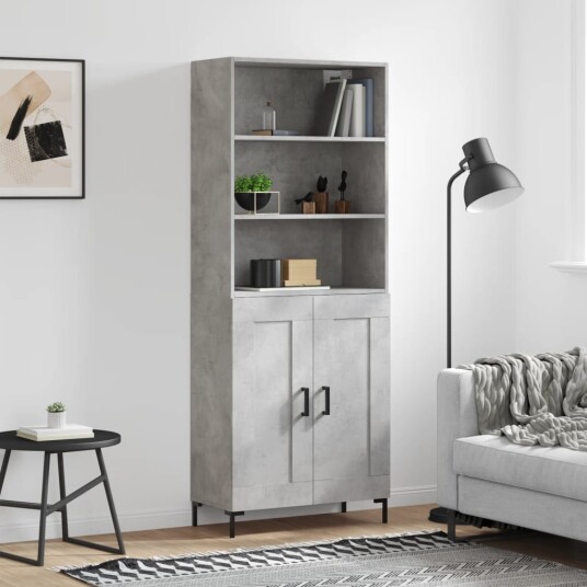 vidaXL Highboard betong grå 69,5x34x180 cm konstruert tre 8720845933289