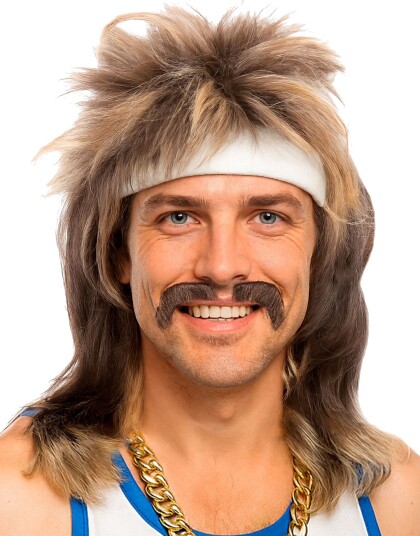 Brun og Blond Mullet Parykk med Løsbart 80/90 Tallet 10297