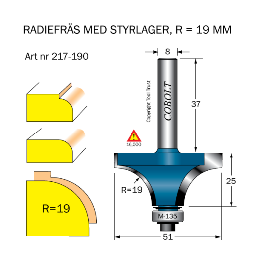 Cobolt 217 190 Avrundingsfres R=19 D=51 L=25 Maskintilbehør & forbruk