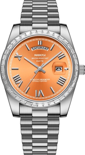 Nibosi Day Date President Silver Orange