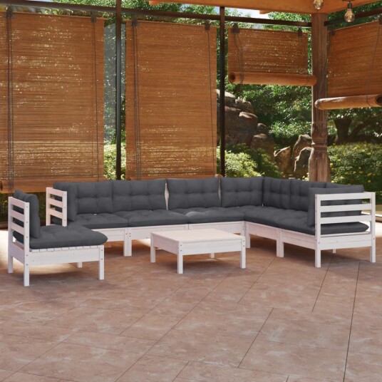  Hagesofagruppe med puter 8 deler hvit heltre furu 3096726