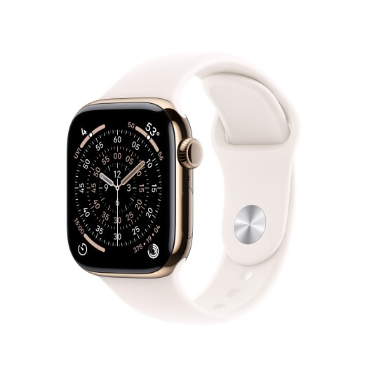 Apple Watch Series 11 GPS + Cellular 42mm Gold Titanium Case with Light Blush Sport Band S/M Apple Watch Series 11 GPS + Cellular 42mm Gold Titanium Case with Light Blush Sport Band S/M