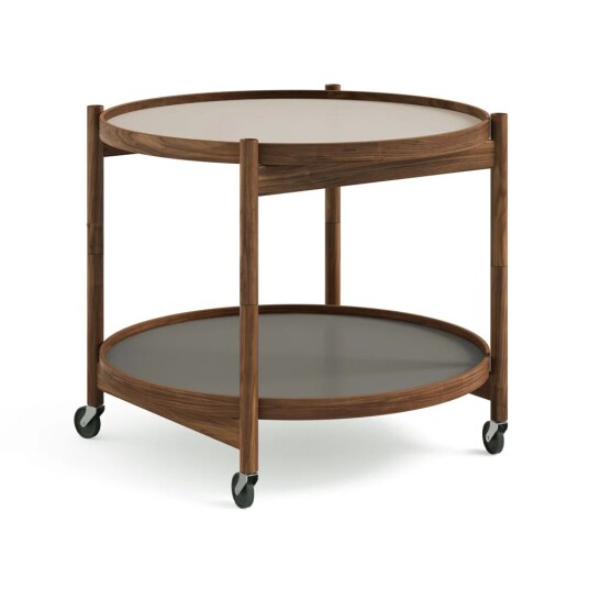 Brdr. Krüger Bølling Tray Table model 60 rullebord stone, oljet valnøttstativ Brdr. Krüger Bølling Tray Table model 60 rullebord stone, oljet valnøttstativ