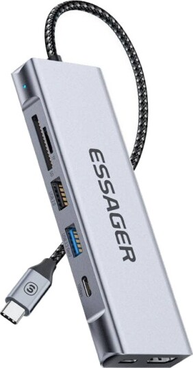 Essager EHB08-QK0G-Z Dokkingstasjon HDMI 2x USB-A SD/TF USB-C Grå