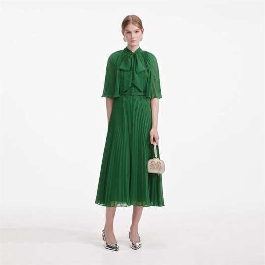 Self-Portrait Chiffon Cape Midi Dress Green Self-Portrait Chiffon Cape Midi Dress Green