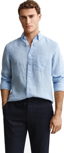 Gant Regular garment dyed linen shirt L blå herre