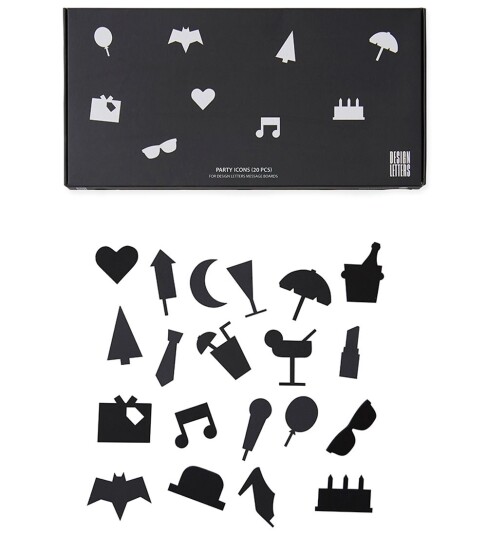 Design Letters Party icons til oppslagstavle 20 deler svart