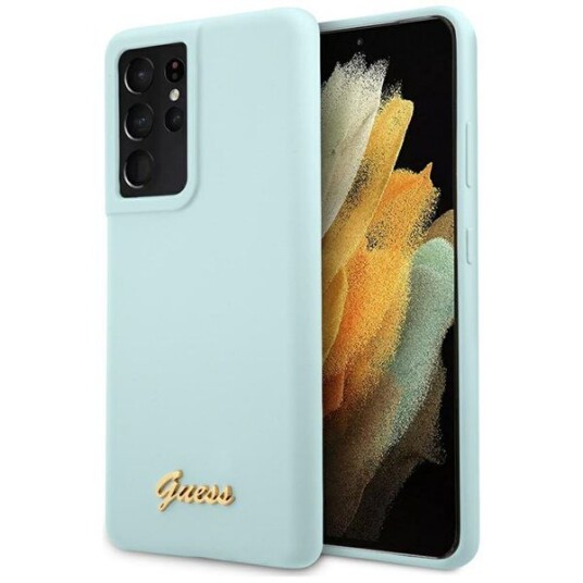 Guess S21 Ultra Hardcase Blå Silikon med Metall-Logo