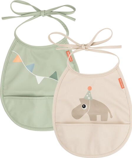 Done by Deer Tiny Pocket Bib 2 Pack Celebration Sand   Beige   20X 19.5CM