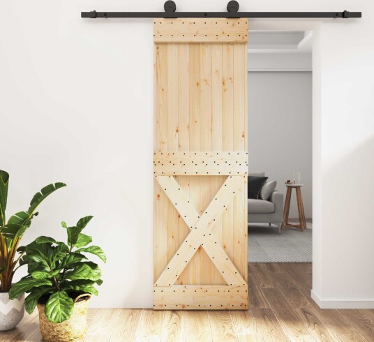 vidaXL Skyvedør Naturlig og svart 70 x 210 cm Massiv Furu Tre vidaXL Skyvedør Naturlig og svart 70 x 210 cm Massiv Furu Tre