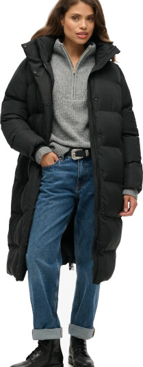 Superdry Longline Hooded Puffer Jacket Black XS Superdry Longline Hooded Puffer Jacket Black XS