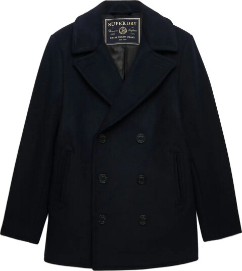 Superdry Merchant Wool Blend Pea Coat ECLIPSE NAVY XXL Superdry Merchant Wool Blend Pea Coat ECLIPSE NAVY XXL