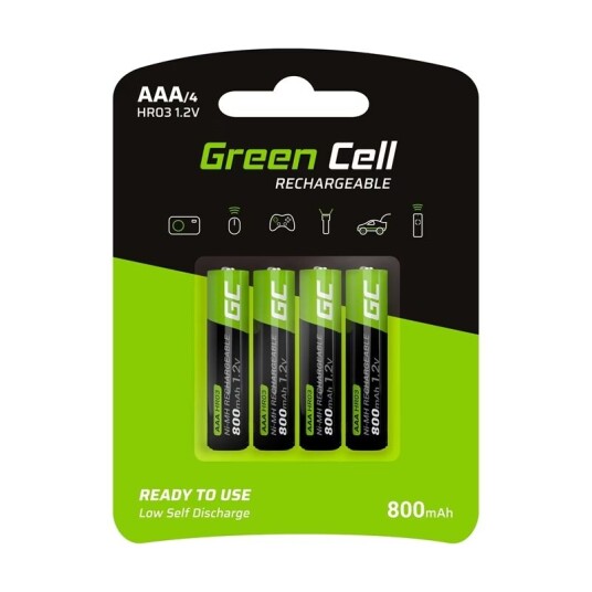 Green Cell 4-pack Oppladbare AAA-batterier 800mAh NiMH