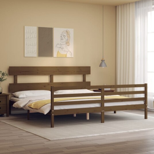 vidaXL Sengeramme med hodegavl honningbrun 200x200 cm heltre