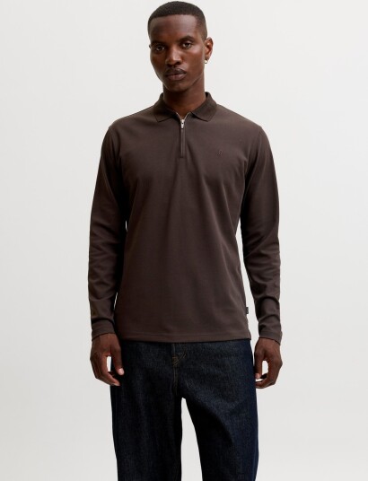 Jack & Jones Jprblaethan Ls Zip Polo Brown XL