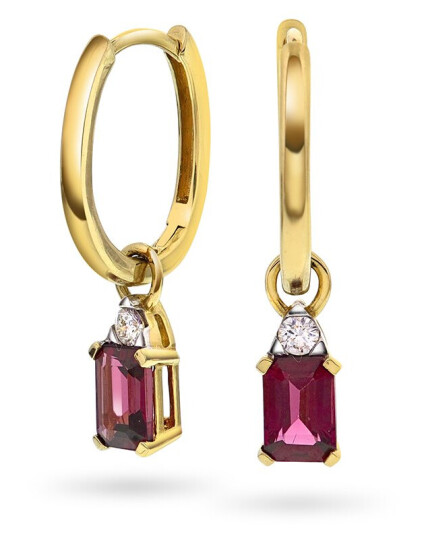 Michelle By Gullfunn Øredobber i 585 gult gull med diamanter 0,08 ct og rhodolitt